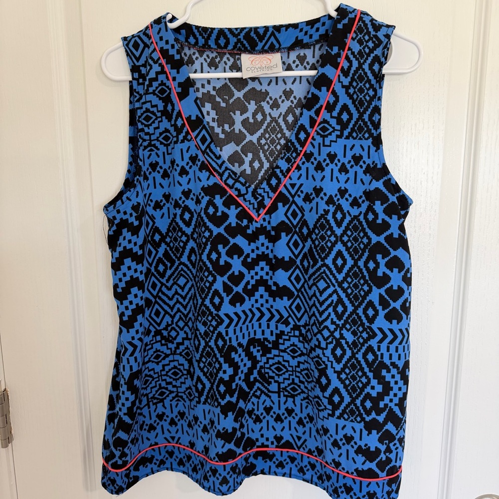 Coveted Clothing Blue and Black Patterned Blouse